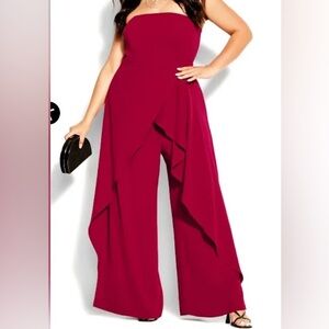 City Chic Attraction Strapless
Jumpsuit in Currant